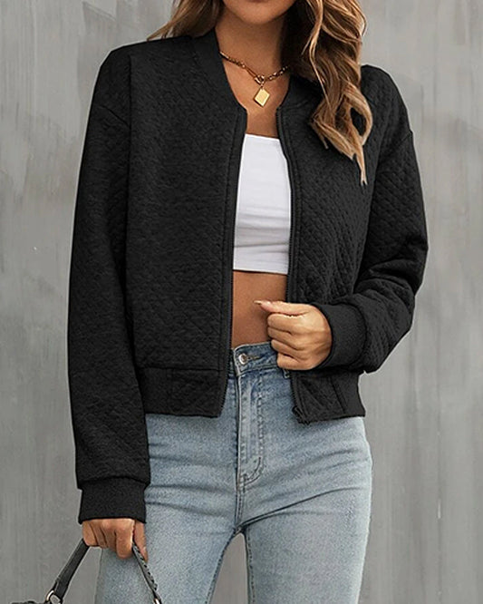 Damen Bomberjacke – Gestepptes Design – Kurzer Schnitt – Reißverschluss – Rippbündchen