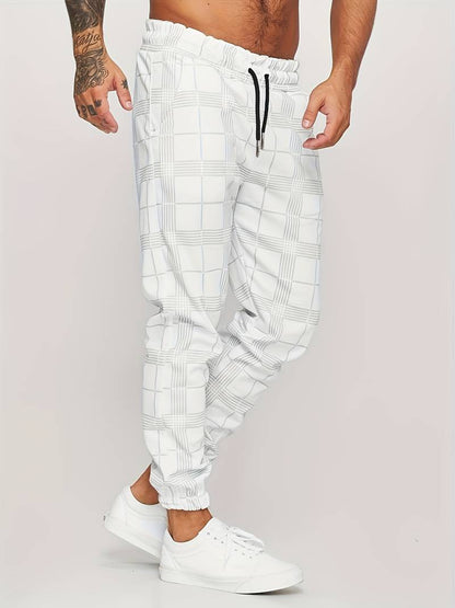 Herren Sweatpants – Slim Fit – Plaidmuster – Elastischer Bund – Atmungsaktives Gewebe