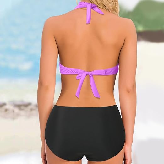 Damen Bikini Set – Asymmetrischer Schnitt – Atmungsaktiver Stretch – Streifen Design