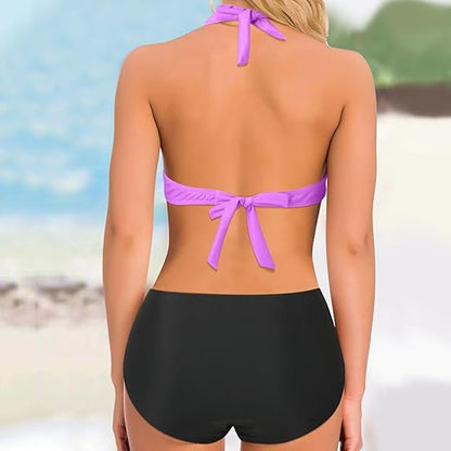Damen Bikini Set – Asymmetrischer Schnitt – Atmungsaktiver Stretch – Streifen Design