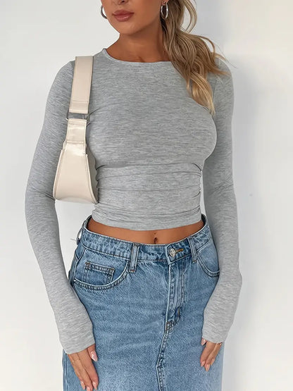 Damen Langarmshirt – Slim Fit – Soft Knit – Kurzer Schnitt – Rundhals Casual