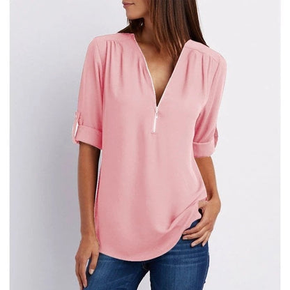 Damen Bluse – Lockerer Schnitt – Atmungsaktives Material – Half-Zip – 3/4 Ärmel