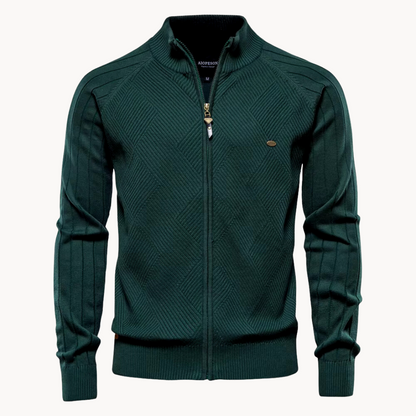 Herren Strickjacke – Slim Fit – Weiche Struktur – Reißverschluss – Rippenbündchen