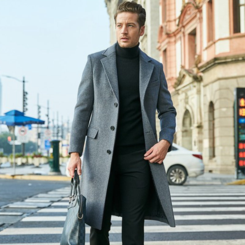 Herren Mantel – Tailored Fit – Knie­lang – Strukturierter Schnitt – Luxury Fabric