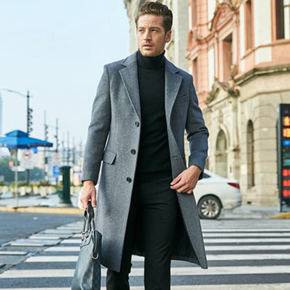 Herren Mantel – Tailored Fit – Knie­lang – Strukturierter Schnitt – Luxury Fabric