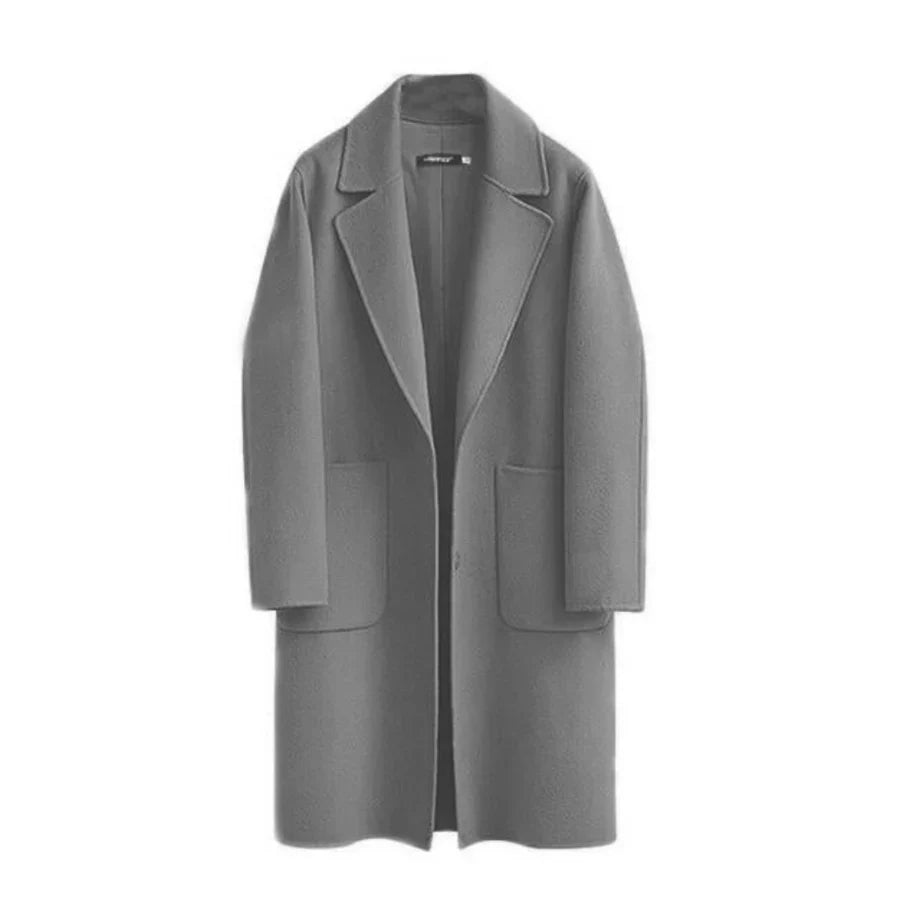 Damen Trenchcoat – Wollmix – Lockerer Schnitt – Fußlanges Minimalistisches Design