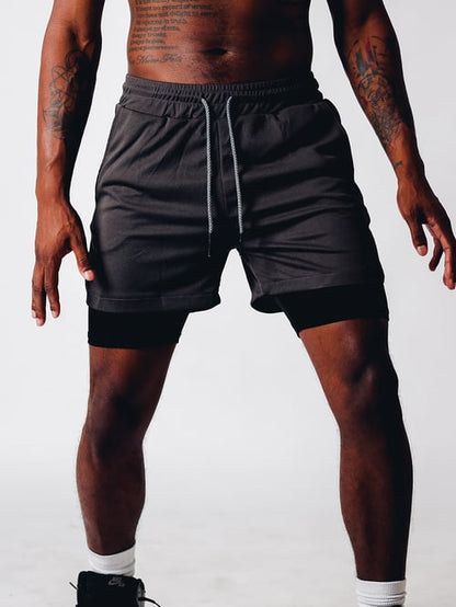 Herren Fitness Shorts – Doppellagig – Atmungsaktive Stretch-Funktion – Mittellang