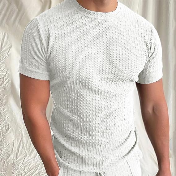 Herren T-Shirt – Tailored Fit – Weiches Strickgewebe – Rippstruktur – Kurzarm