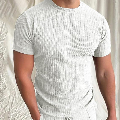 Herren T-Shirt – Tailored Fit – Weiches Strickgewebe – Rippstruktur – Kurzarm