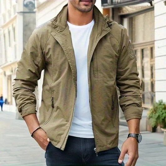 Herren Cargojacke – Regular Fit – Atmungsaktive Mischung – Zipper – Hüftlang – Mehrere Taschen
