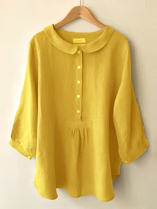 Damen Bluse – Lockerer Schnitt – Peter Pan Kragen – Atmungsaktives Gewebe – 3/4 Ärmel