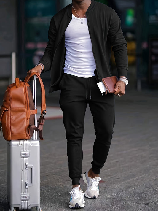 Herren Trainingsanzug Set – Slim Fit – Soft Knit – Reißverschlussjacke – Tapered Jogger