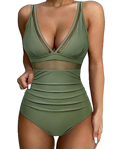 Damen Badeanzug – Figurbetont – Atmungsaktives Material – Mesh – Hoher Beinausschnitt
