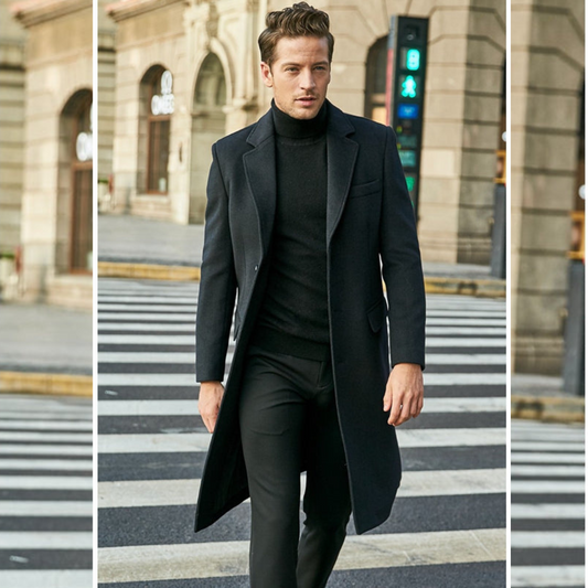 Herren Mantel – Tailored Fit – Knie­lang – Strukturierter Schnitt – Luxury Fabric