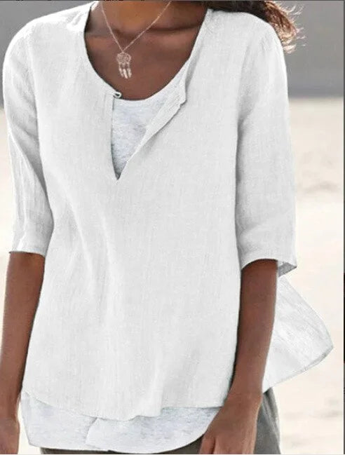 Damen Bluse – Lockerer Schnitt – Atmungsaktives Gewebe – Halbarm – Lagenlook