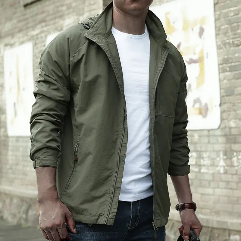 Herren Cargojacke – Regular Fit – Atmungsaktive Mischung – Zipper – Hüftlang – Mehrere Taschen