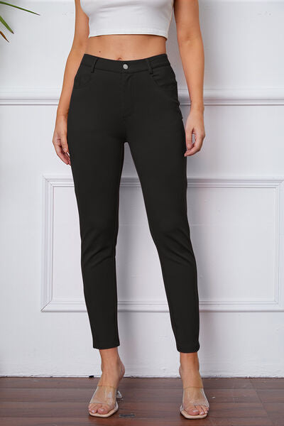 Damen Slim Fit Hose – Stretchkomfort – Glattes Finish – Knopfverschluss – Taschen
