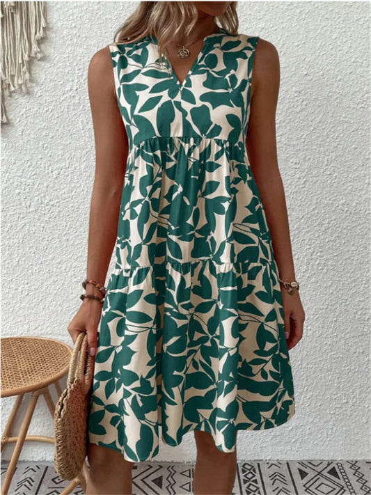 Damen Kleid ärmellos – V-Ausschnitt – A-Linie – Atmungsaktives Material – Knielang