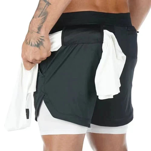 Herren Fitness Shorts – Doppellagig – Atmungsaktive Stretch-Funktion – Mittellang