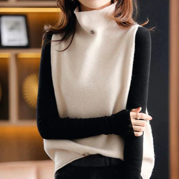 Damen Weste – Wolloptik – Lockerer Schnitt – Turtleneck – Hüftlang – Minimalistisch