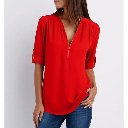 Damen Bluse – Lockerer Schnitt – Atmungsaktives Material – Half-Zip – 3/4 Ärmel