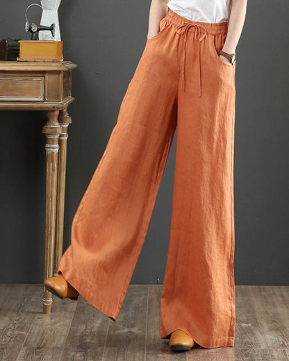 Damen Weite Hose – Luftiges Gewebe – Elastischer Bund – Langer Lockerer Schnitt