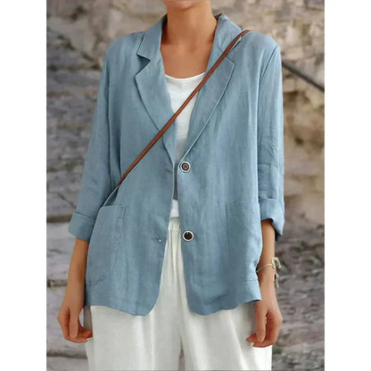 Damen Blazer – Relaxed Fit – Natürliche Fasern – Strukturierte Schultern – Reverskragen