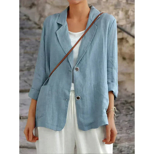 Damen Blazer – Relaxed Fit – Natürliche Fasern – Strukturierte Schultern – Reverskragen
