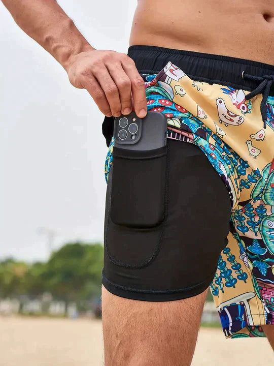 Herren Badeshorts – Schnell trocknend – Mid-Thigh Passform – Innen-Kompression