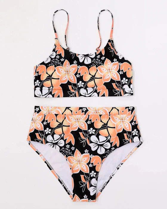 Damen Bikini Set – High Waist – Tanktop Stil – Florales Muster – Atmungsaktive Mischung