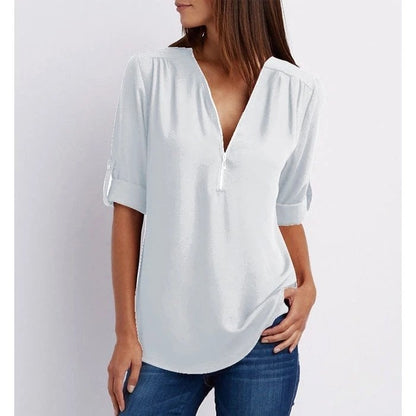 Damen Bluse – Lockerer Schnitt – Atmungsaktives Material – Half-Zip – 3/4 Ärmel