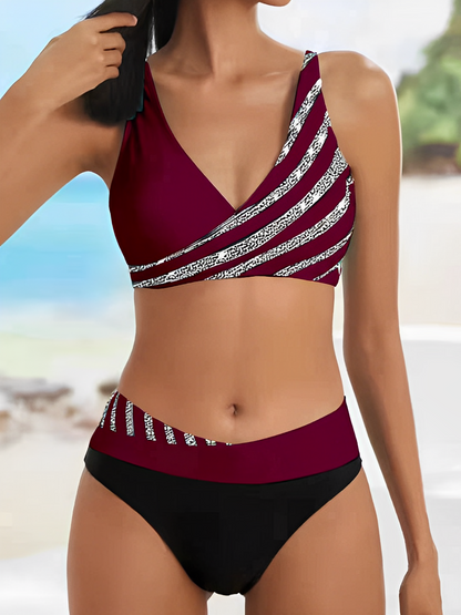 Damen Bikini Set – Asymmetrischer Schnitt – Atmungsaktiver Stretch – Streifen Design