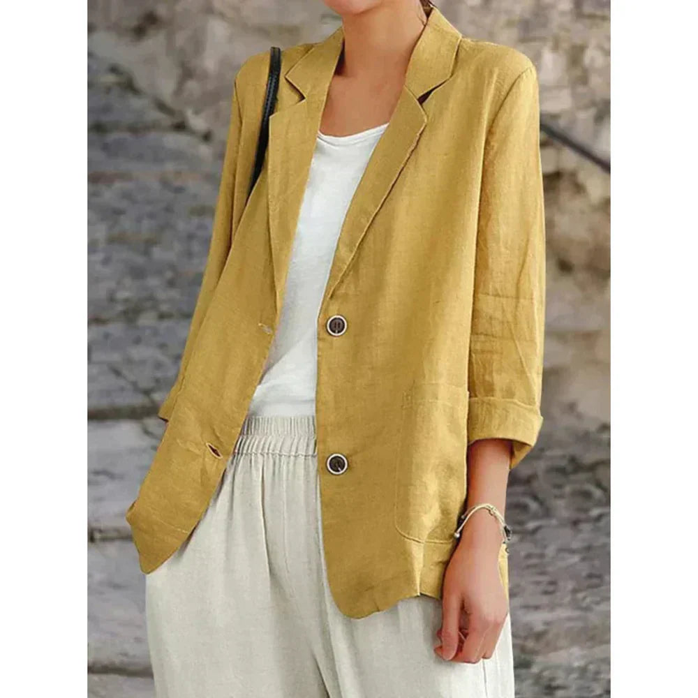 Damen Blazer – Relaxed Fit – Natürliche Fasern – Strukturierte Schultern – Reverskragen
