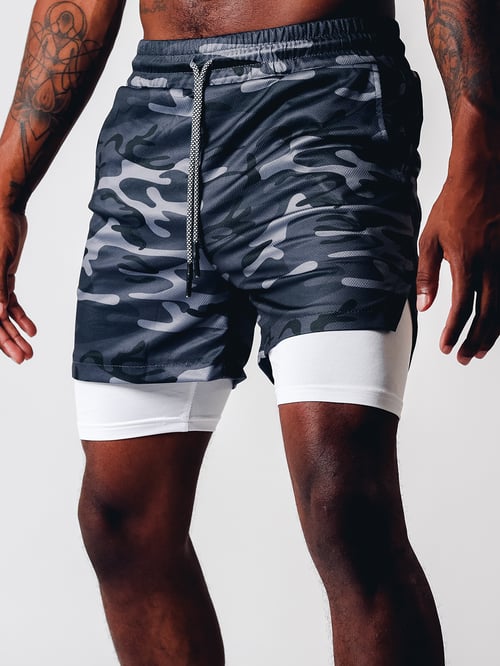 Herren Fitness Shorts – Doppellagig – Atmungsaktive Stretch-Funktion – Mittellang