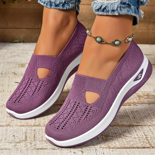 Damen Slip-On Sneaker – Atmungsaktives Strickdesign – Gepolsterte Sohle – Niedriger Schnitt