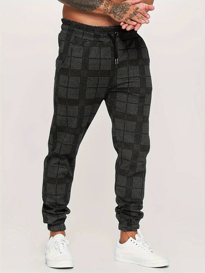 Herren Sweatpants – Slim Fit – Plaidmuster – Elastischer Bund – Atmungsaktives Gewebe
