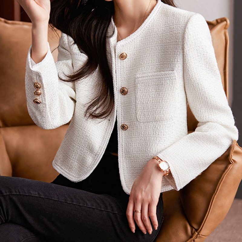 Damen Blazer – Cropped Fit – Strukturierte Silhouette – Texturiertes Gewebe