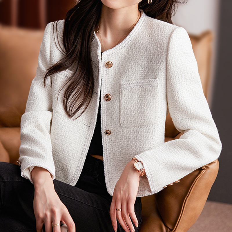 Damen Blazer – Cropped Fit – Strukturierte Silhouette – Texturiertes Gewebe