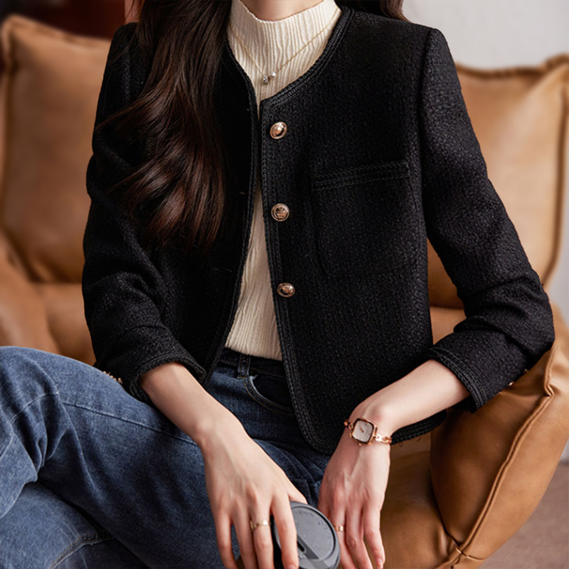 Damen Blazer – Cropped Fit – Strukturierte Silhouette – Texturiertes Gewebe
