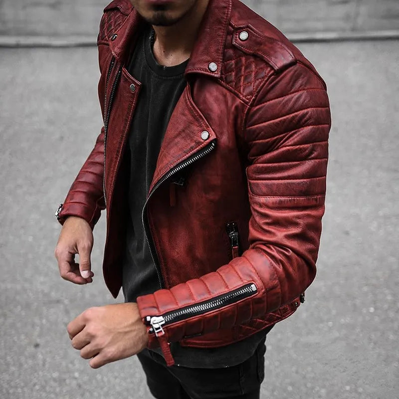Herren Bikerjacke – Strukturierter Schnitt – Stehkragen – Asymmetrischer Zipper – Quiltdetails