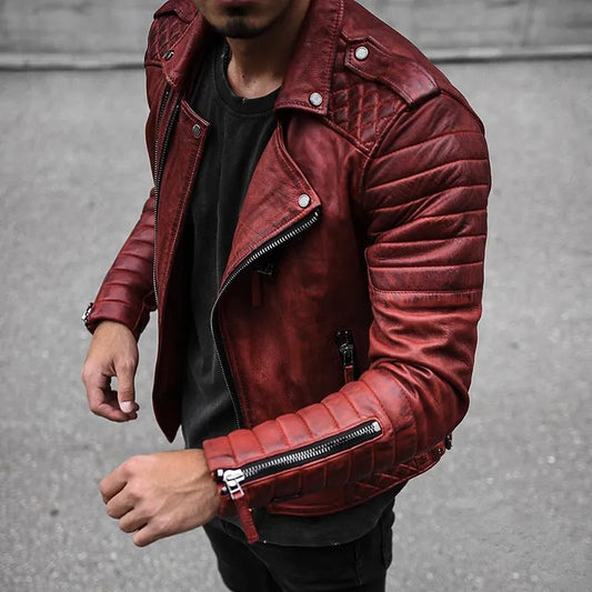 Herren Bikerjacke – Strukturierter Schnitt – Stehkragen – Asymmetrischer Zipper – Quiltdetails