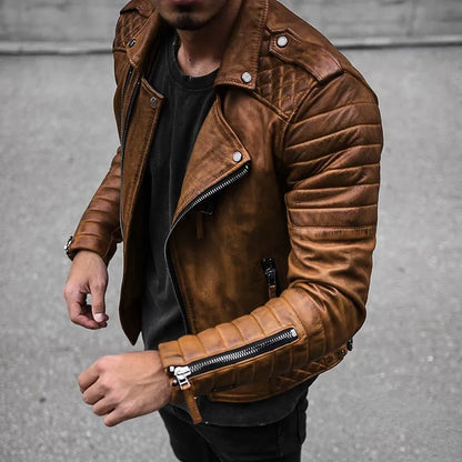 Herren Bikerjacke – Strukturierter Schnitt – Stehkragen – Asymmetrischer Zipper – Quiltdetails
