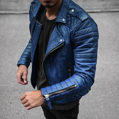 Herren Bikerjacke – Strukturierter Schnitt – Stehkragen – Asymmetrischer Zipper – Quiltdetails