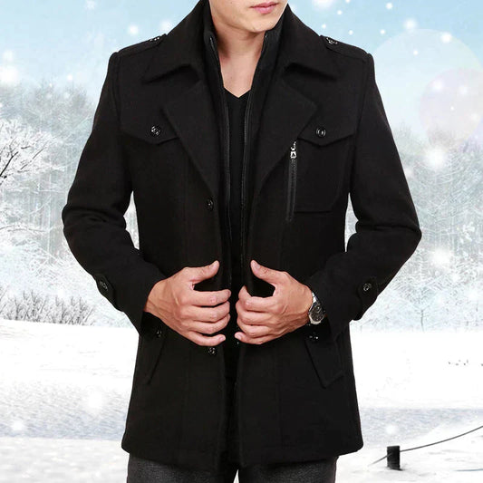 Herren Peacoat – Taillierter Schnitt – Doppelreiher – Eleganter Look – Mittellang