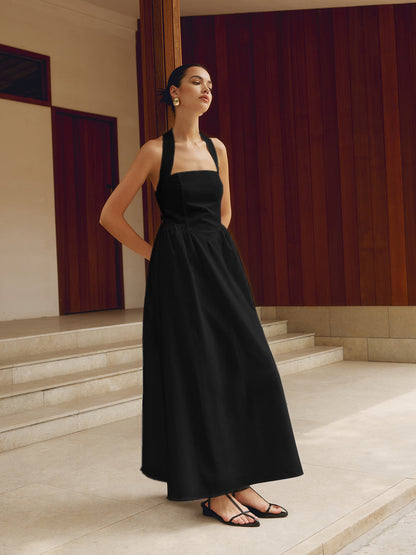 Damen Maxikleid – Halterneck – A-Linie – Luftiges Design aus atmungsaktivem Stoff