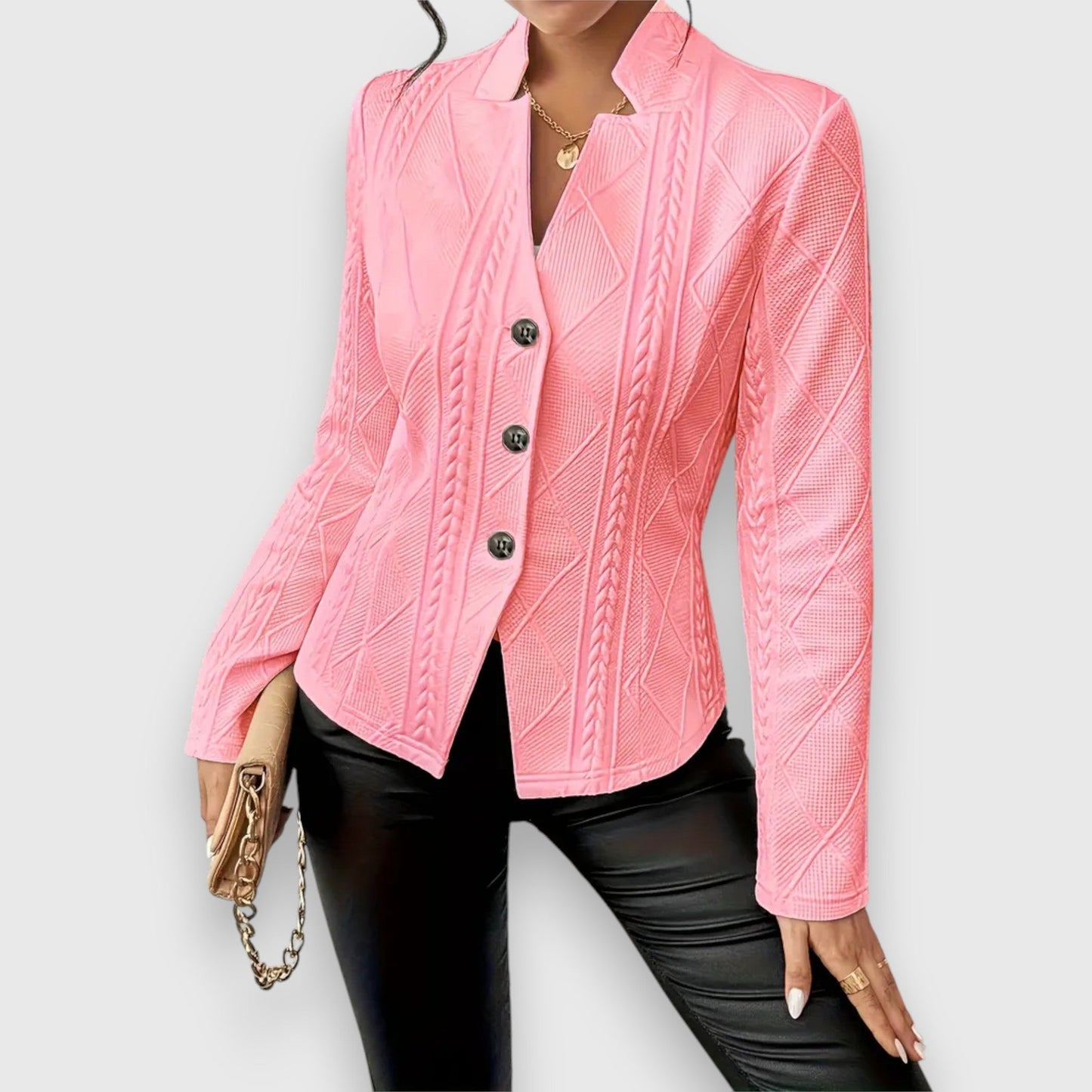 Damen Blazerjacke – Strukturierte Passform – Soft Knit – Tailliert – Knopfverschluss