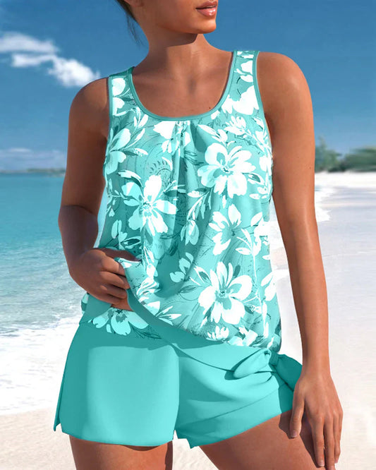 Damen Tankini Set – Flowy Top – Mid-Thigh Shorts – Atmungsaktives Material