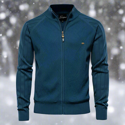 Herren Strickjacke – Regular Fit – Weiches Strickmuster – Stehkragen – Reißverschluss