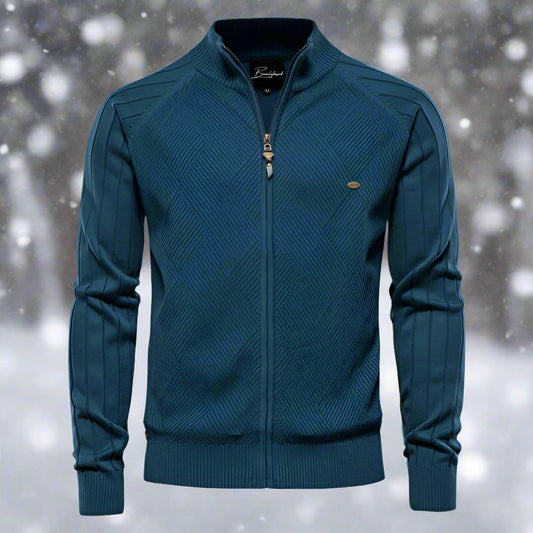 Herren Strickjacke – Regular Fit – Weiches Strickmuster – Stehkragen – Reißverschluss