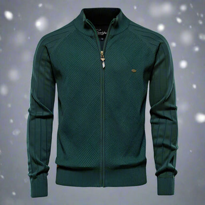 Herren Strickjacke – Regular Fit – Weiches Strickmuster – Stehkragen – Reißverschluss